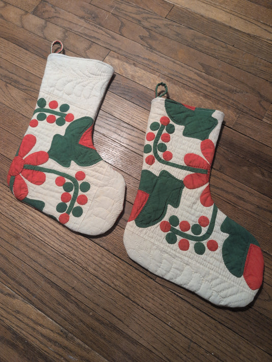 19th century tulip quilt primitive stocking lot 2