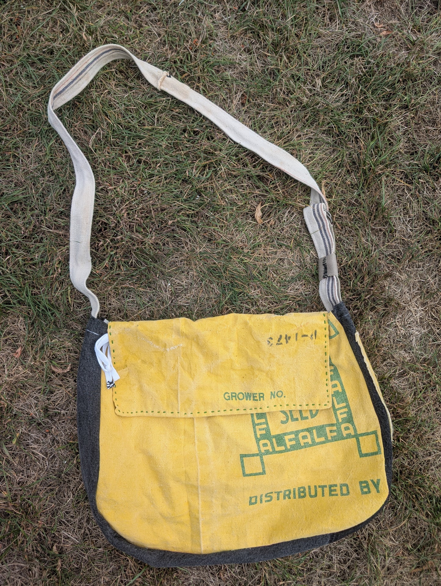 Feed Sack Denim Painters Cloth Ticking Stripe Cross Body Bag