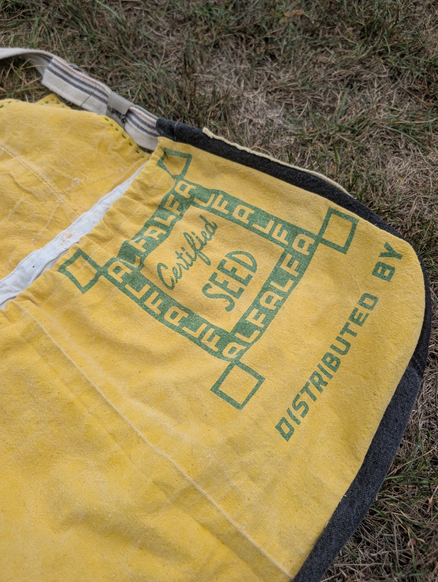 Feed Sack Denim Painters Cloth Ticking Stripe Cross Body Bag