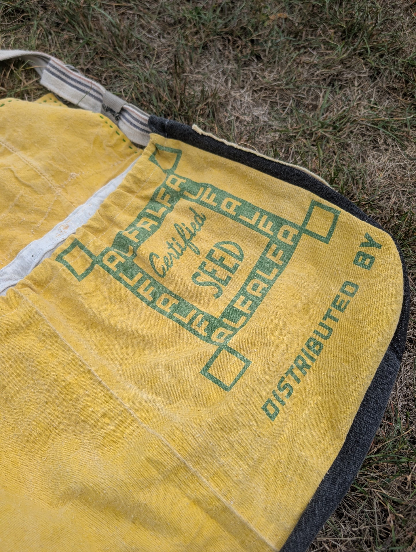 Feed Sack Denim Painters Cloth Ticking Stripe Cross Body Bag