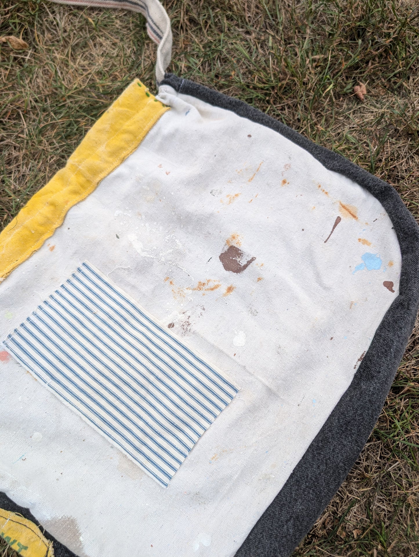 Feed Sack Denim Painters Cloth Ticking Stripe Cross Body Bag