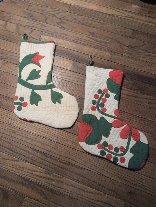 19th century tulip quilt primitive stocking lot 3