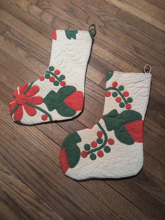 19th century tulip quilt primitive stocking lot 2