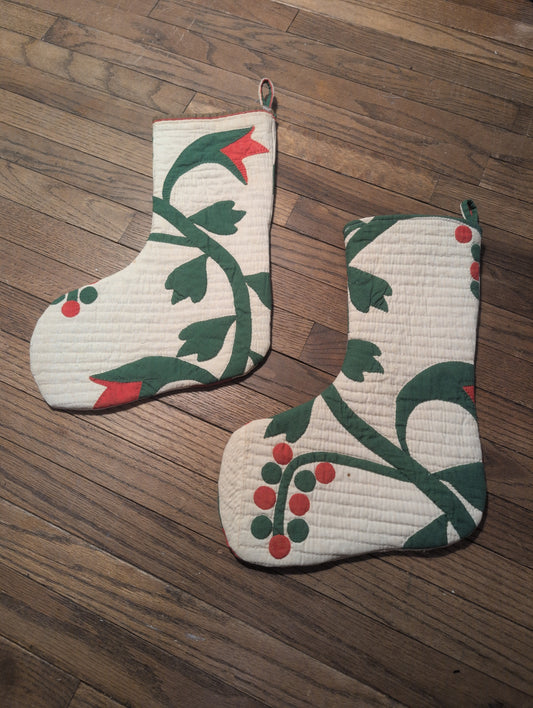 19th century tulip quilt primitive stocking lot 3