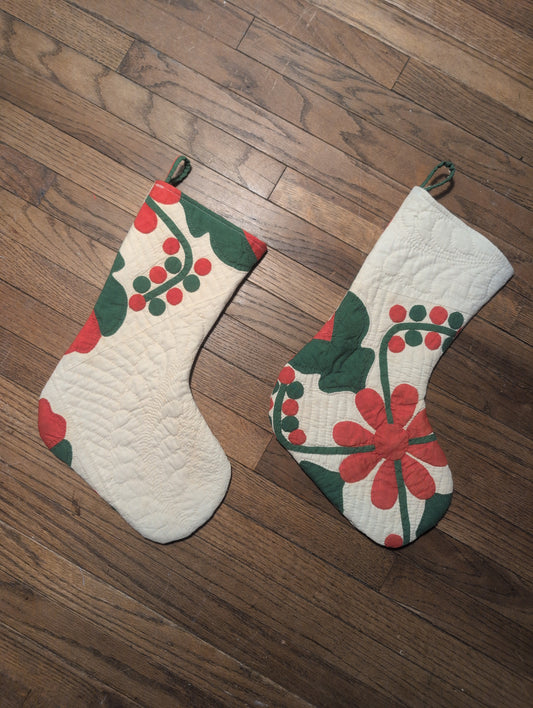 19th century tulip quilt primitive stocking