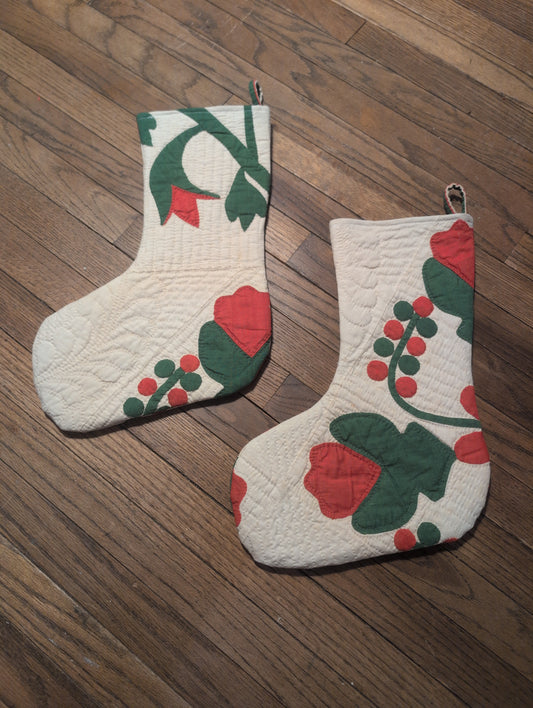 19th century tulip quilt primitive stocking